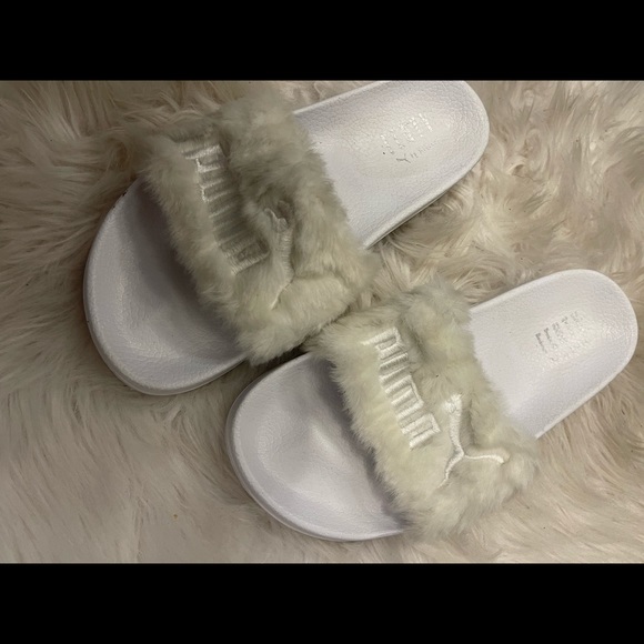 Fenty Faux Fur Leadcat White Slides - Size 10.5 - Picture 7 of 12